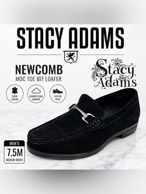 Stacy Adams Newcomb Moc Toe Bit Loafers Men’s Size 7.5M Black Suede Slip-On